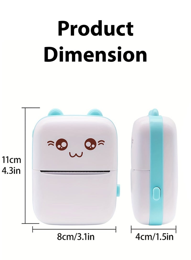 Toshionics - Mini Portable Thermal Printer with 1 Roll Paper Pocket Size Wireless Bluetooth for Android iOS Smartphone BT Inkless Printing Gift for Label Receipt Photo Notes Study Home Office Blue Blue - Image 1