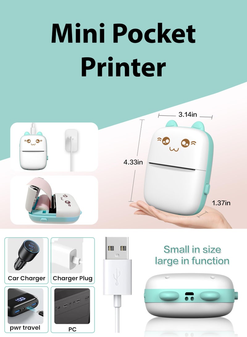 Toshionics Mini Portable Thermal Printer with 1 Roll Paper Pocket Size Wireless Bluetooth for Android iOS Smartphone BT Inkless Printing Gift for Label Receipt Photo Notes Study Home Office Blue Blue  - Image 3