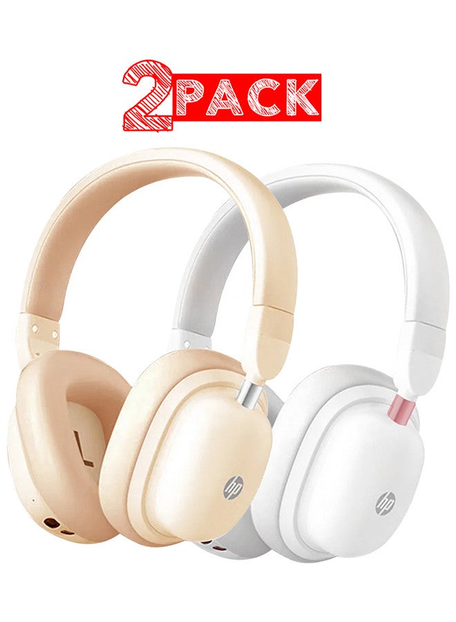HP 2 Pack H231R Headphones Wireless Bluetooth 5.3 Sports Extra Long Standby Game Wired Computer Headphones Creamy/White - Image 1