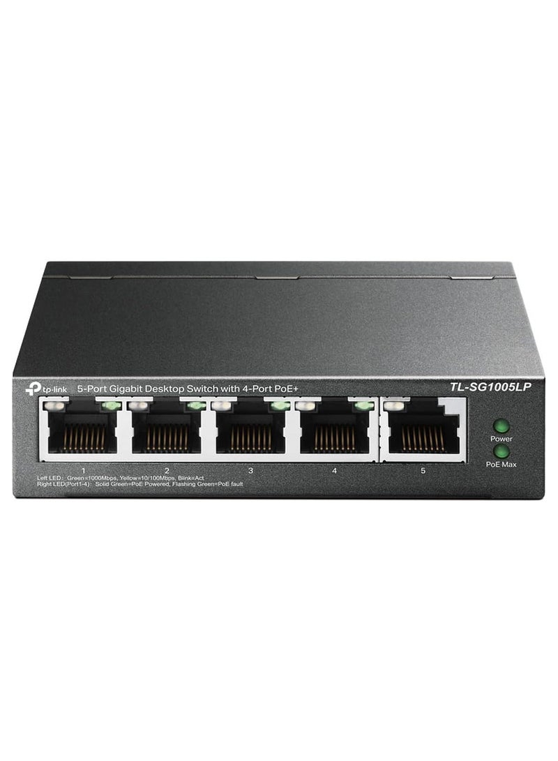 TP-LINK - TL-SF1005LP is a 5-Port 10/100Mbps Desktop Switch with 4-Port PoE Black - Image 1