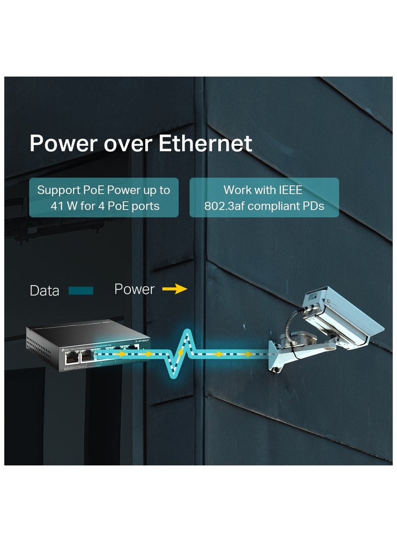 TP-LINK - TL-SF1005LP is a 5-Port 10/100Mbps Desktop Switch with 4-Port PoE Black - Image 1