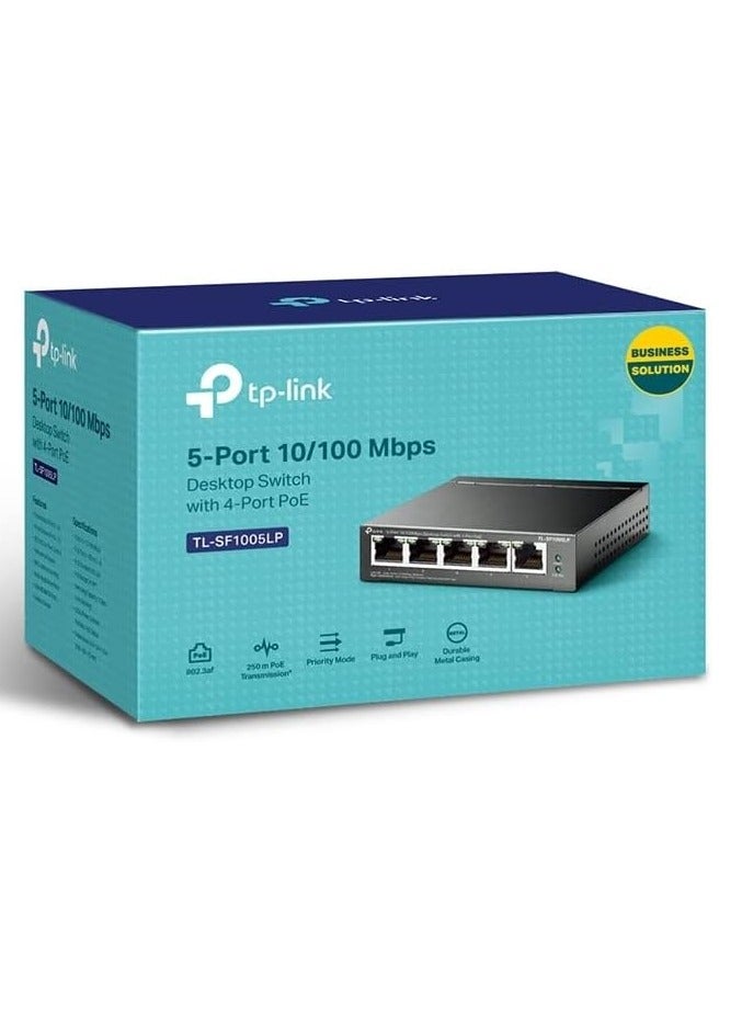 TP-LINK - TL-SF1005LP is a 5-Port 10/100Mbps Desktop Switch with 4-Port PoE Black - Image 1