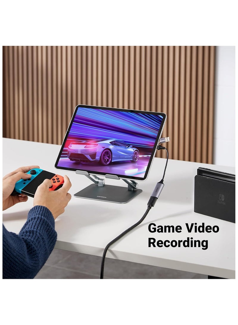 UGREEN Video Capture Card 4K HDMI to USB-A/USB-C HDMI Capture Card Full HD 1080P USB 2.0 Capture Video and Audio Recording for Gaming, Streaming, Teaching, Video Conference SILVER