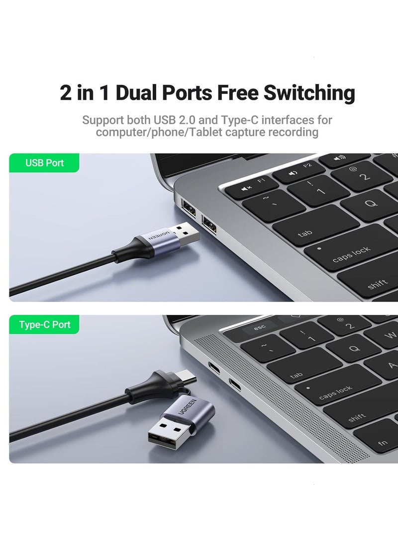 UGREEN Video Capture Card 4K HDMI to USB-A/USB-C HDMI Capture Card Full HD 1080P USB 2.0 Capture Video and Audio Recording for Gaming, Streaming, Teaching, Video Conference SILVER