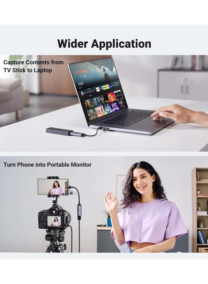 UGREEN Video Capture Card 4K HDMI to USB-A/USB-C HDMI Capture Card Full HD 1080P USB 2.0 Capture Video and Audio Recording for Gaming, Streaming, Teaching, Video Conference SILVER