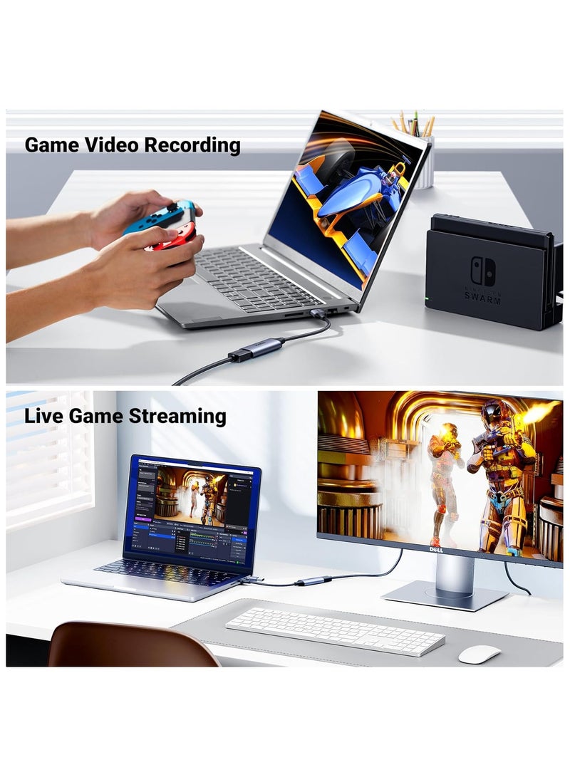 UGREEN Video Capture Card 4K HDMI to USB-A/USB-C HDMI Capture Card Full HD 1080P USB 2.0 Capture Video and Audio Recording for Gaming, Streaming, Teaching, Video Conference SILVER