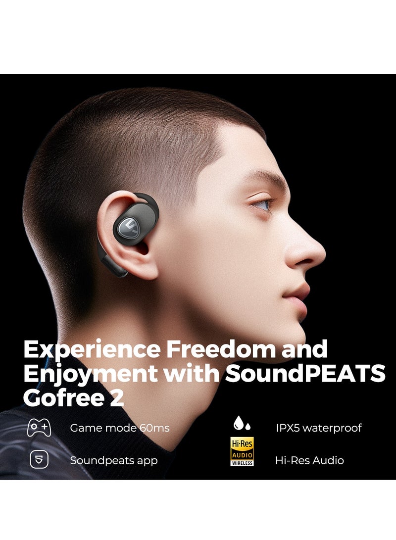 SoundPEATS GoFree 2 Bluetooth Headphones 5.3 Bluetooth Sport Earphones With Ear Hooks Hi-Res Audio LDAC Codec, 16.2 mm Multipoint Driver, Lightweight Open Ear Design 4 Microphones 35 Hours Pearlescent Black  - Image 2