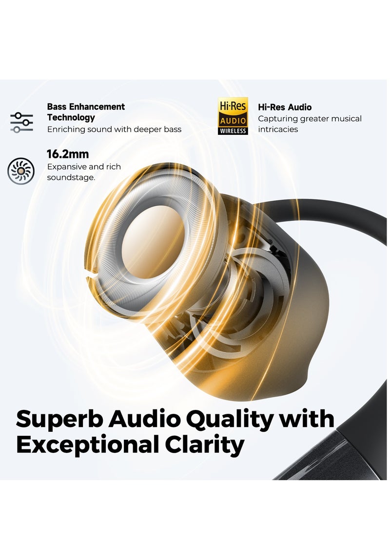 SoundPEATS GoFree 2 Bluetooth Headphones 5.3 Bluetooth Sport Earphones With Ear Hooks Hi-Res Audio LDAC Codec, 16.2 mm Multipoint Driver, Lightweight Open Ear Design 4 Microphones 35 Hours Pearlescent Black  - Image 5