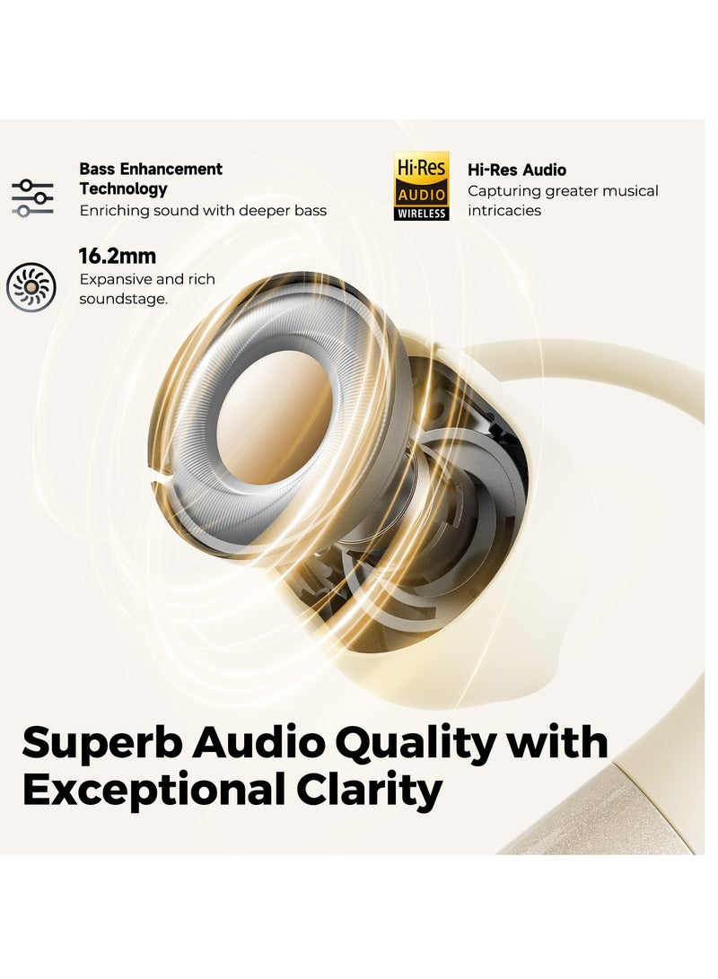 SoundPEATS - GoFree 2 Bluetooth Headphones 5.3 Bluetooth Sport Earphones with Ear Hooks Hi-Res Audio LDAC Codec, 16.2 mm Multipoint Driver, Lightweight Open Ear Design 4 Microphones 35 Hours Pearlescent Beige - Image 1