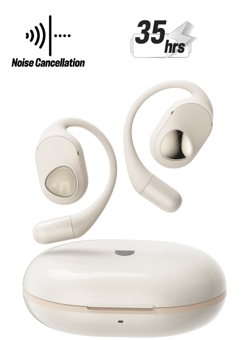 SoundPEATS - GoFree 2 Bluetooth Headphones 5.3 Bluetooth Sport Earphones with Ear Hooks Hi-Res Audio LDAC Codec, 16.2 mm Multipoint Driver, Lightweight Open Ear Design 4 Microphones 35 Hours Pearlescent Beige - Image 1