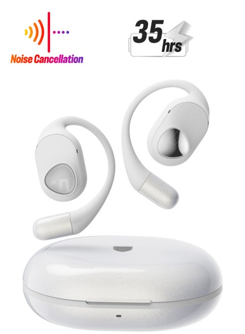 GoFree 2 Bluetooth Headphones 5.3 Bluetooth Sport Earphones with Ear Hooks Hi-Res Audio LDAC Codec, 16.2 mm Multipoint Driver, Lightweight Open Ear Design 4 Microphones 35 Hours Pearlescent White