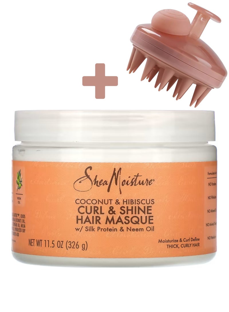 SheaMoisture Coconut & Hibiscus Curl Enhancing Smoothie, Hair Mask, 12 oz & Hair Scrubber - Defines Curls, Reduces Frizz, Adds Shine, Sulfate-Free - Image 1
