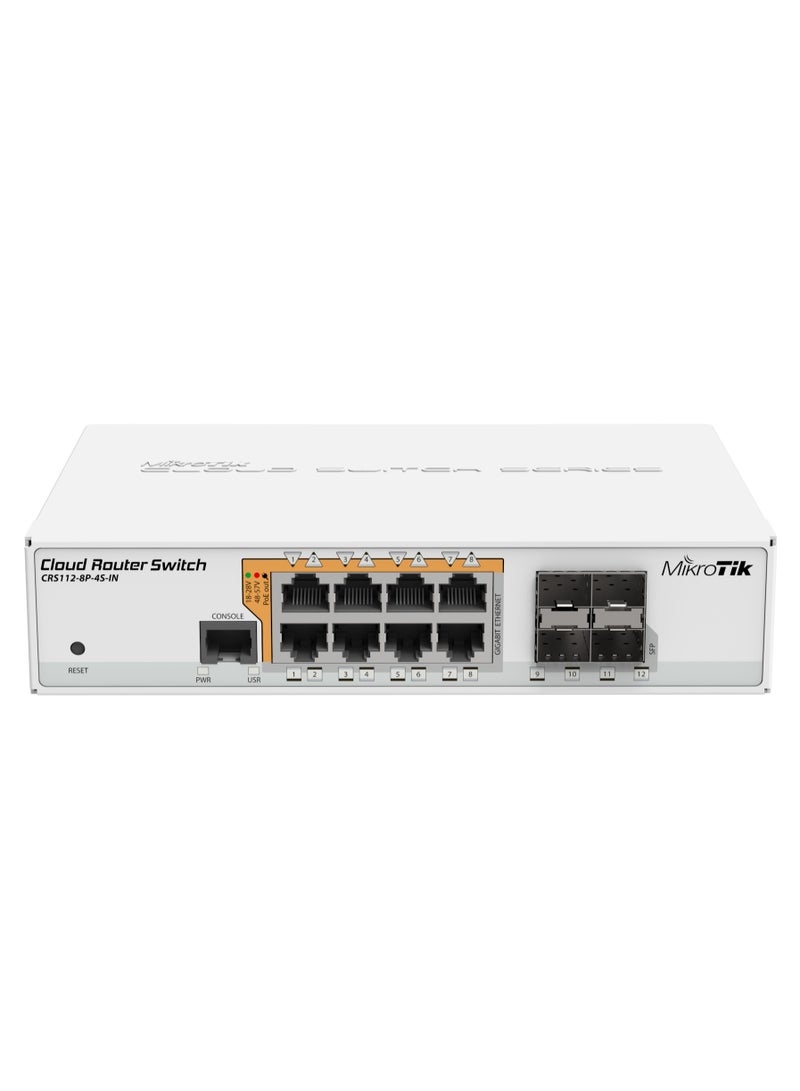 Mikrotik - CRS112-8P-4S-IN with POE-out And With RouterOS L5 White - Image 1
