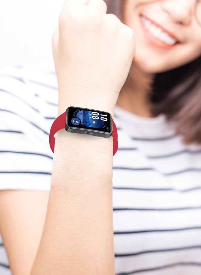 MARGOUN [Huawei Band 9] Soft Silicone Wristband Replacement Band Watch Strap Sport Strap Red2 - Image 5