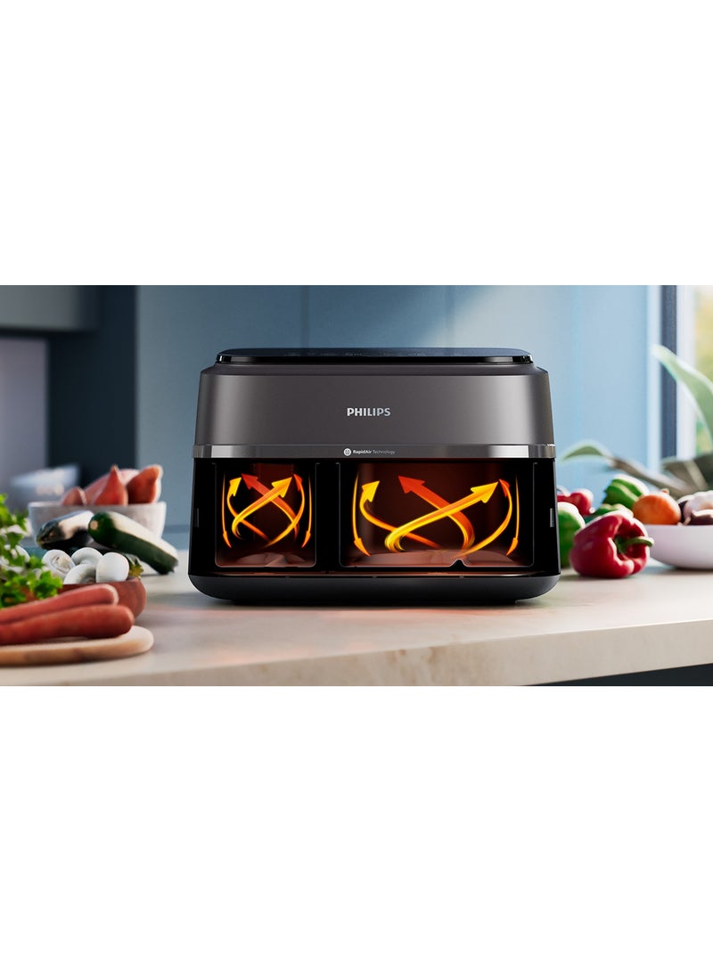 Philips Dual Basket AirFryer XXL - 2 Basket Drawers, 8 Preset Functions, Touchscreen, 9 L 2750 W NA350/00 Black - Image 3