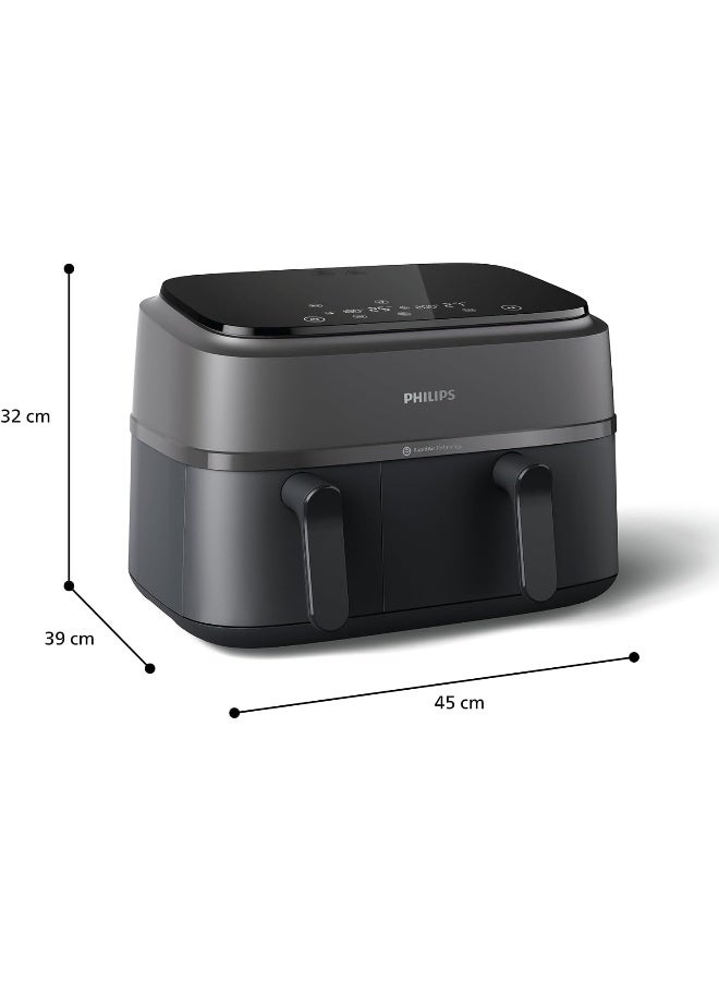 Philips Dual Basket AirFryer XXL - 2 Basket Drawers, 8 Preset Functions, Touchscreen, 9 L 2750 W NA350/00 Black - Image 4