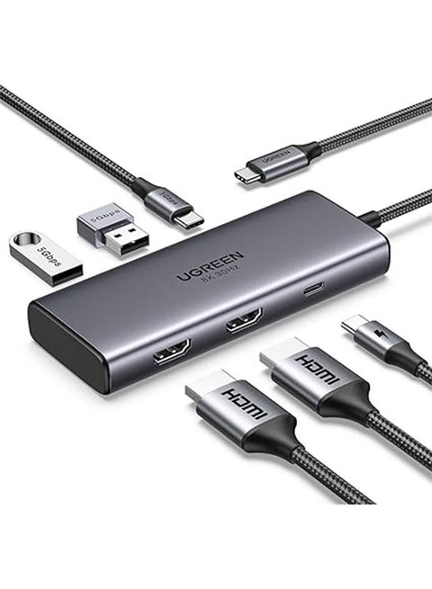 UGREEN Revodok 206 Docking Station 6 in 1 USB C Dock Dual HDMI 4K@60Hz Single 8K@30Hz 100W PD 5Gbps USB C and USB A Data Ports USB C Hub Compatible for HP, ASUS, ThinkPad and More Grey