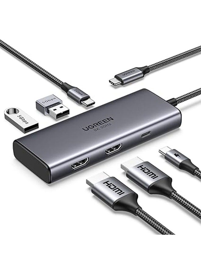 Ugreen UGREEN Revodok 206 Docking Station 6 in 1 USB C Dock Dual HDMI 4K@60Hz Single 8K@30Hz 100W PD 5Gbps USB C and USB A Data Ports USB C Hub Compatible for HP, ASUS, ThinkPad and More Grey  - Image 1