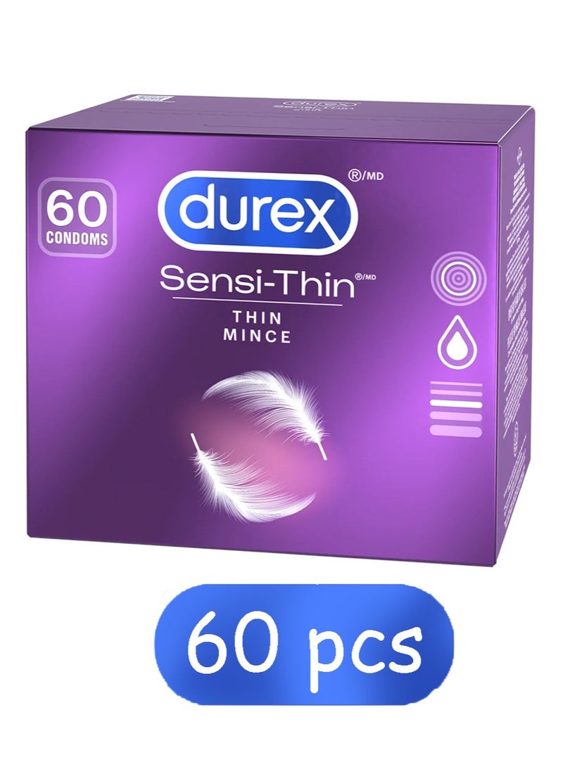 دوريكس واقيات ذكرية من المطاط الطبيعي من Sensi-Thin لحساسية استثنائية عبوة من 60 قطعة 