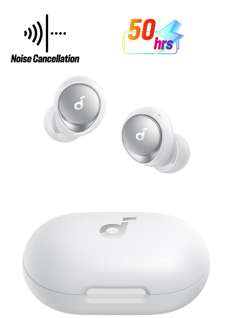Soundcore - Space A40 Auto-Adjustable Active Noise Cancelling Wireless Earbuds, Reduce Noise by Up to 98%, 50H Playtime, Hi-Res Sound, Comfortable Fit, App Customization, Wireless Charge White - Image 1