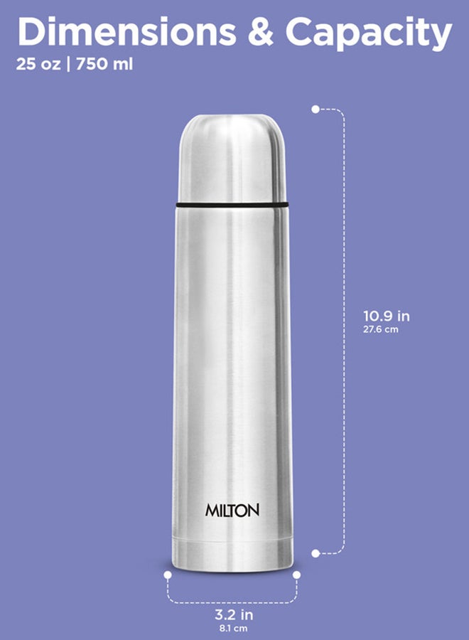 Milton - 750ml Thermosteel Flask with Jacket, Keeps Drinks Hot and Cold for 24 Hours, 18/8 Stainless Steel, Double-Walled Vacuum Insulated Water Bottle with Inner Copper Coating - Flip Lid Silver - Image 1