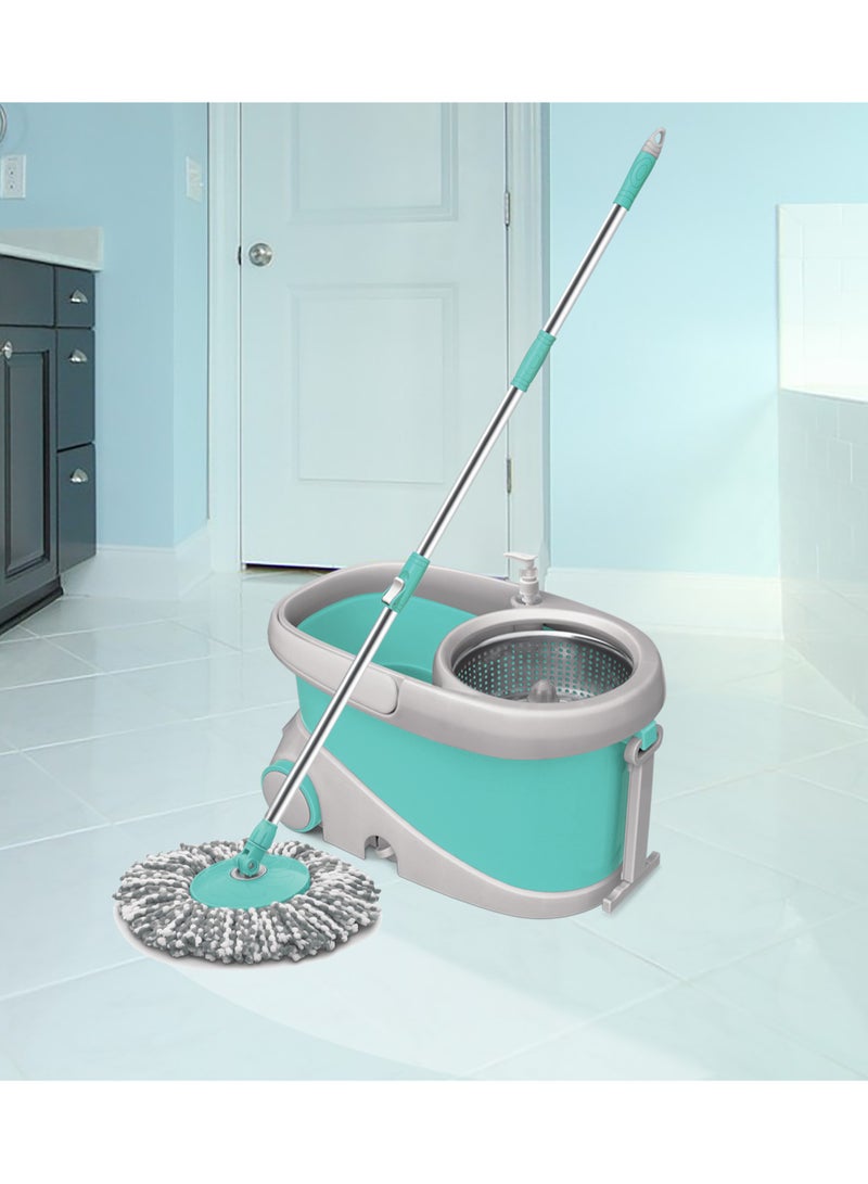 Spotzero by Milton - Spin Mop and Bucket with 2 Microfiber Refill, Liquid Dispenser, Wringer Set - Extendable Handle 360° Spinning Mop for Floor Cleaning - Prime Aqua Green - Image 1