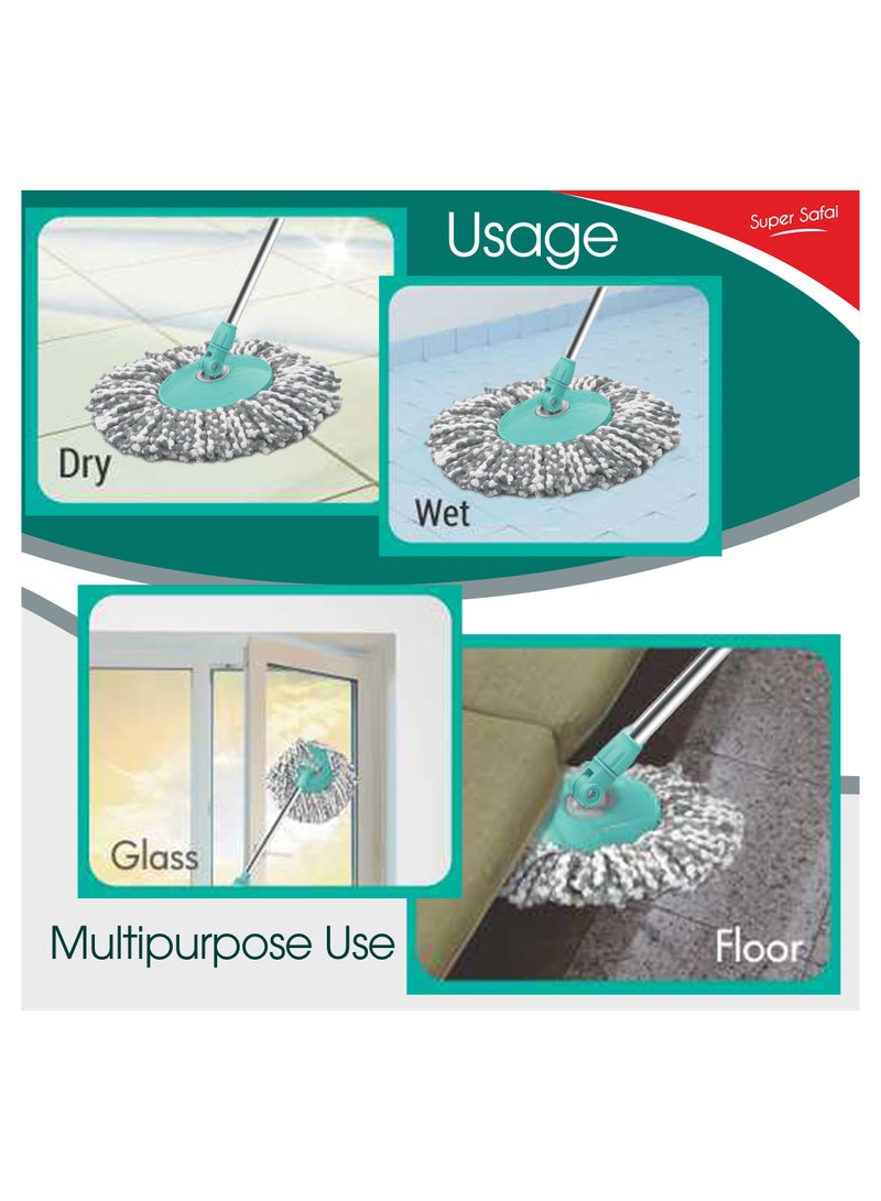 Spotzero by Milton - Spin Mop and Bucket with 2 Microfiber Refill, Liquid Dispenser, Wringer Set - Extendable Handle 360° Spinning Mop for Floor Cleaning - Prime Aqua Green - Image 1