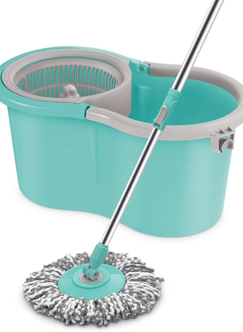 Spotzero by Milton - Spin Mop and Bucket with 1 Microfiber Refill, Liquid Dispenser, Wringer Set - Extendable Handle 360° Spinning Mop for Floor Cleaning - Ace Aqua Green - Image 1