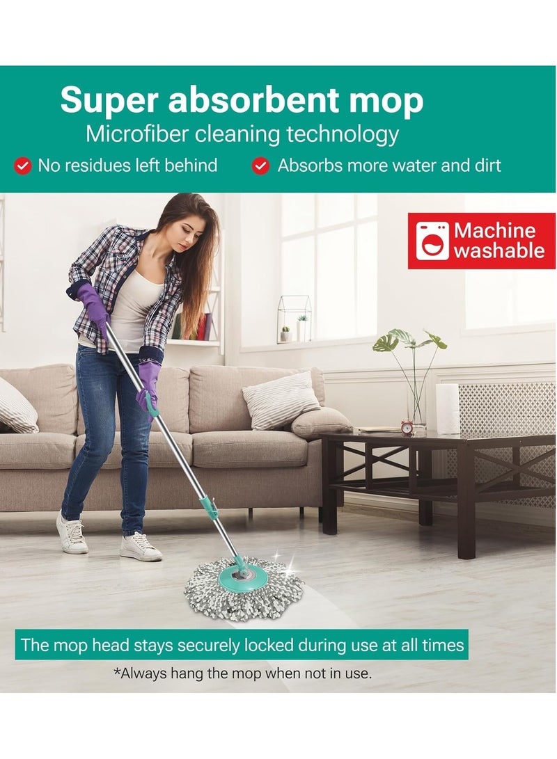 Spotzero by Milton - Spin Mop and Bucket with 1 Microfiber Refill, Liquid Dispenser, Wringer Set - Extendable Handle 360° Spinning Mop for Floor Cleaning - Ace Aqua Green - Image 1