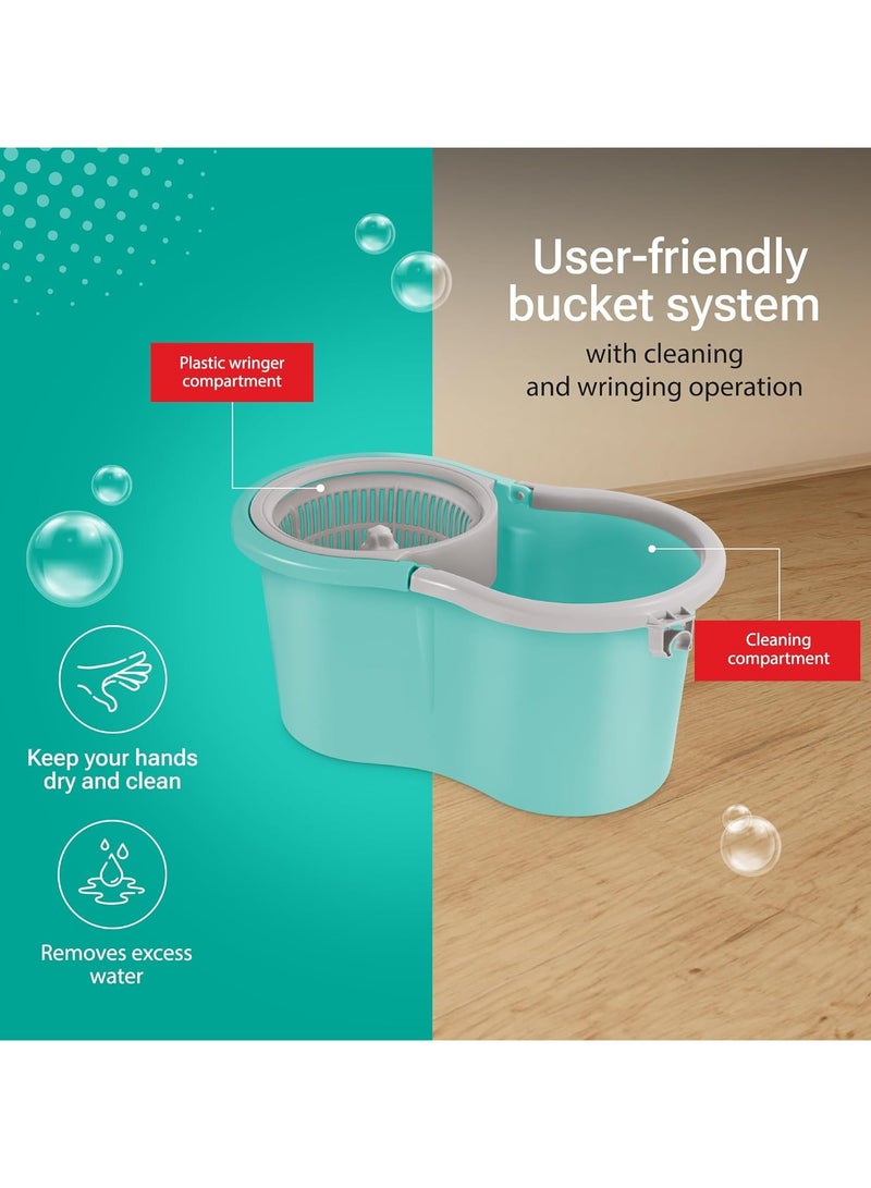Spotzero by Milton - Spin Mop and Bucket with 1 Microfiber Refill, Liquid Dispenser, Wringer Set - Extendable Handle 360° Spinning Mop for Floor Cleaning - Ace Aqua Green - Image 1