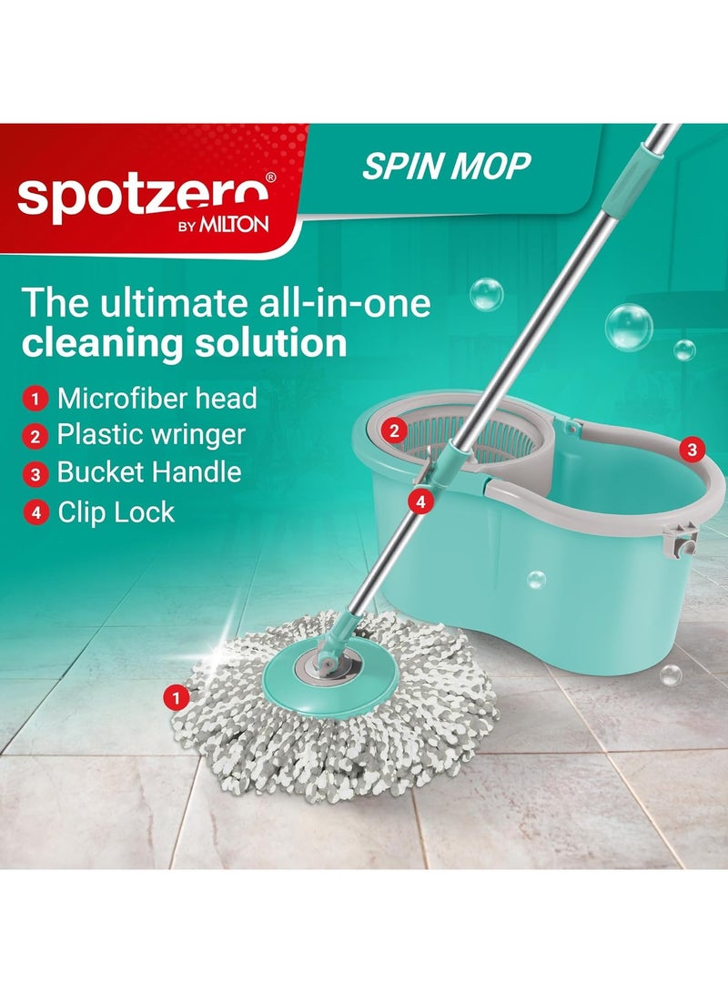 Spotzero by Milton - Spin Mop and Bucket with 1 Microfiber Refill, Liquid Dispenser, Wringer Set - Extendable Handle 360° Spinning Mop for Floor Cleaning - Ace Aqua Green - Image 1