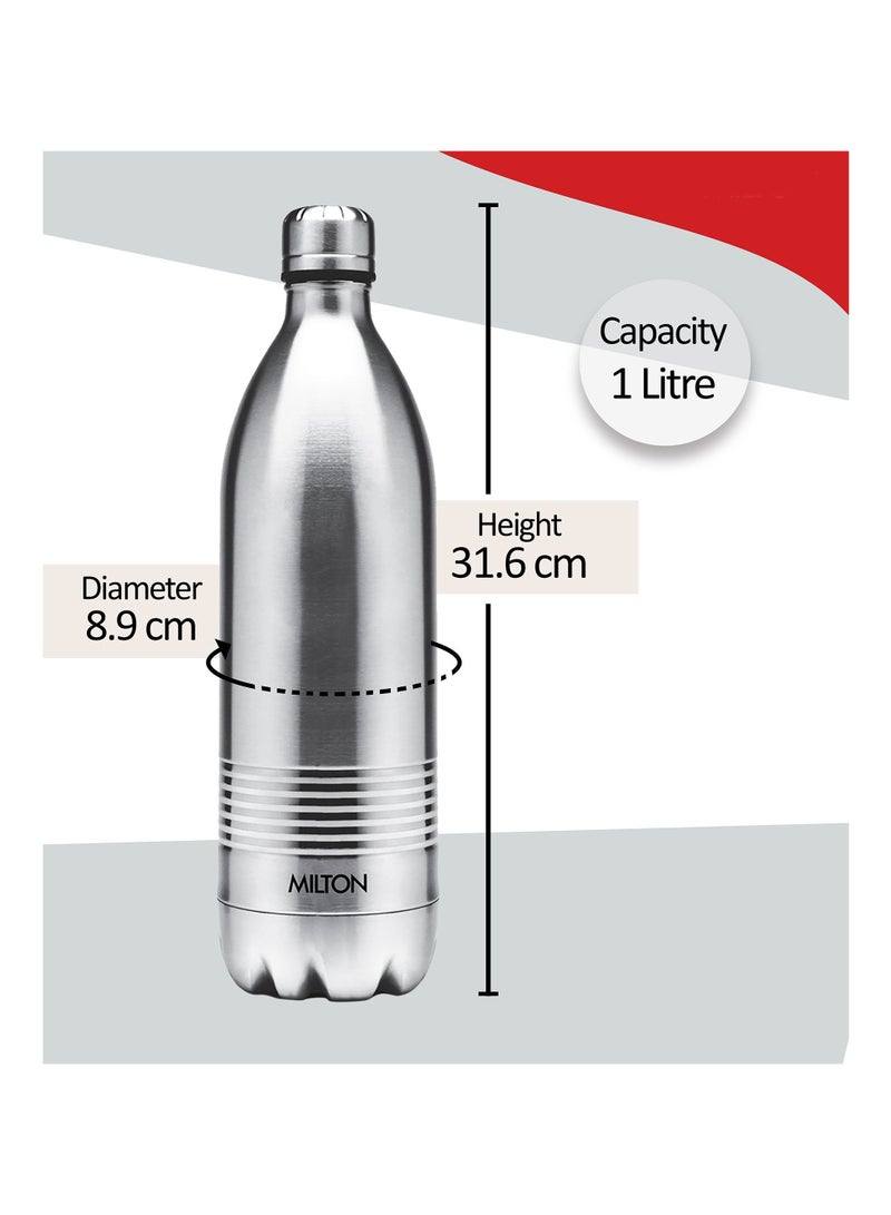 Milton - 1000ml Vacuum Insulated Water Bottle, 18/8 Stainless Steel, Keeps Drinks Hot and Cold for 24 Hours, Double-Walled Thermos Flask with Inner Copper Coating for Sports, Gym, Duo Dlx Silver 1000ml - Image 1