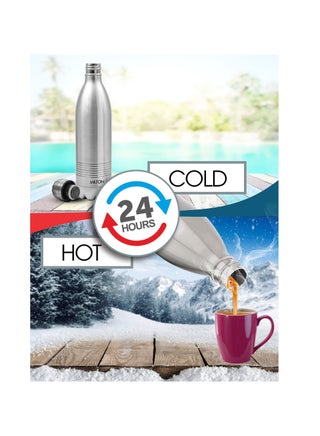 1000ml Vacuum Insulated Water Bottle, 18/8 Stainless Steel, Keeps Drinks Hot and Cold for 24 Hours, Double-Walled Thermos Flask with Inner Copper Coating for Sports, Gym, Duo Dlx Silver 1000ml - view 3