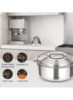 Milton 1000ml Casserole with Lid, Double-Walled Insulated Stainless Steel Hotpot, Keeps Food Hot/Cold for Hours, Perfect for Serving Chapati, Roti, Biryani and More - Galaxia Silver 1200 ml  - Image 4