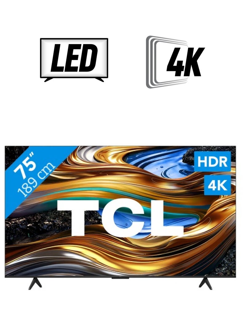 TCL 75 Inch 4K WCG UHD HDR10+ Google TV, 120HZ DLG, (2024), built In Receiver - 75P71B Brushed Titanium  - Image 1