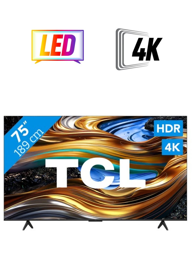 TCL 75 Inch 4K WCG UHD HDR10+ Google TV, 120HZ DLG, (2024), built In Receiver - 75P71B Brushed Titanium  - Image 1