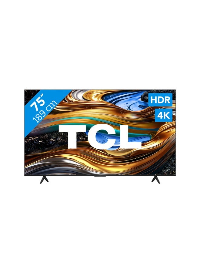 تي سي إل تلفزيون مقاس 75 بوصة 4K WCG UHD HDR10 + Google TV، 120HZ DLG، (2024)، ريسيفر داخلي 75P71B أسود - Image 1