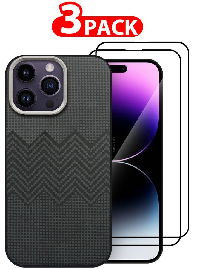 MARGOUN [for iPhone 14 Pro Max] 3 Pack Case and 2 Screen Protectors Carbon Fiber Made Slim & Light Shockproof Phone Cover Military-Grade Protection MIX2  - Image 1