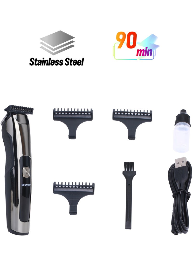 SONASHI Rechargeable Hair Clipper with Stainless Steel Blade for Easy Cutting | Chargeable Lithium Battery With Indicator Light | Continuous Working Time of 90 min | Cordless Hair Clipper SHC-1043N Black/Silver  - Image 1