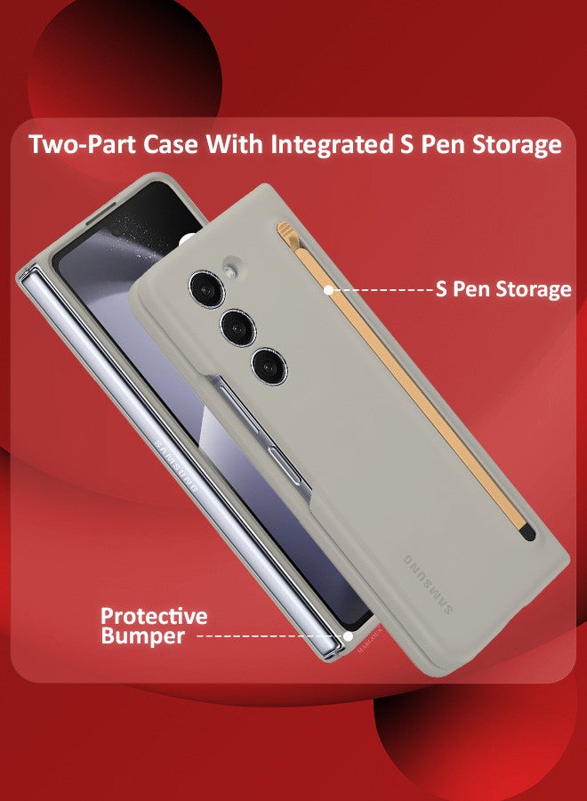 MARGOUN (for Samsung Galaxy Z Fold 5) Case with Screen Protector Ultra Hybrid Premium Case with Built-in New Compact S Pen, Holder and Storage Slot for Pen Sand Grey - Image 3