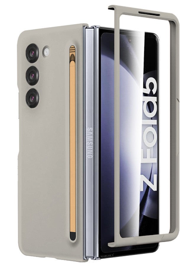 MARGOUN (for Samsung Galaxy Z Fold 5) Case with Screen Protector Ultra Hybrid Premium Case with Built-in New Compact S Pen, Holder and Storage Slot for Pen Sand Grey - Image 1