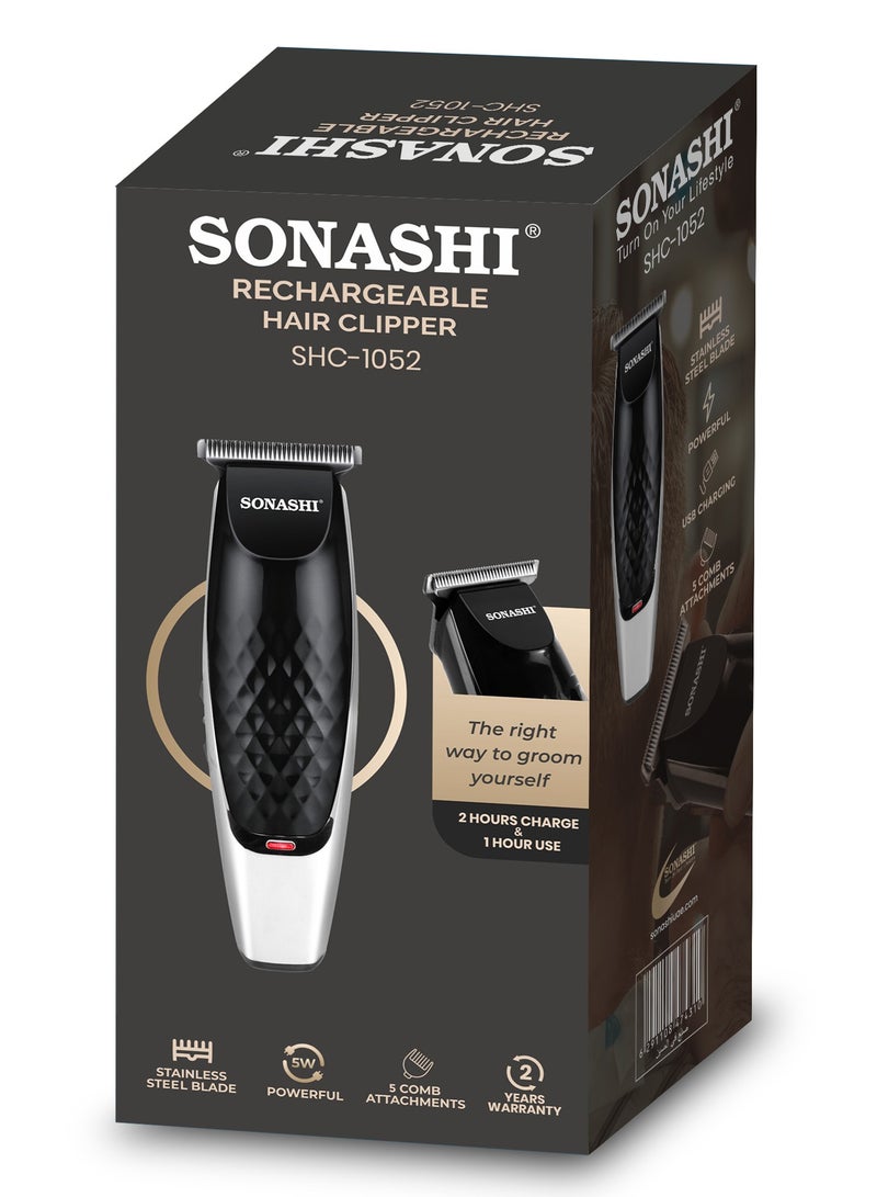 SONASHI - Rechargeable Cordless Hair Clipper With RType Cutter Head  Shaving And Hair Sharp And Durable Blades With 5 Piece Combs  Chargeable Device With 1 Hour Continuous Working Cordless Hair Clipper SHC-1052 Black - Image 1