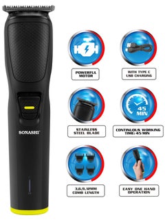 SONASHI Rechargeable Hair Clipper With Sharp Stainless Steel Cutter Blade Charging Indicator Light And Type C USB Cable For Charging Cordless Hair Clipper With USB Cable Mens Grooming Kit  SHC-1057 Black  - Image 3