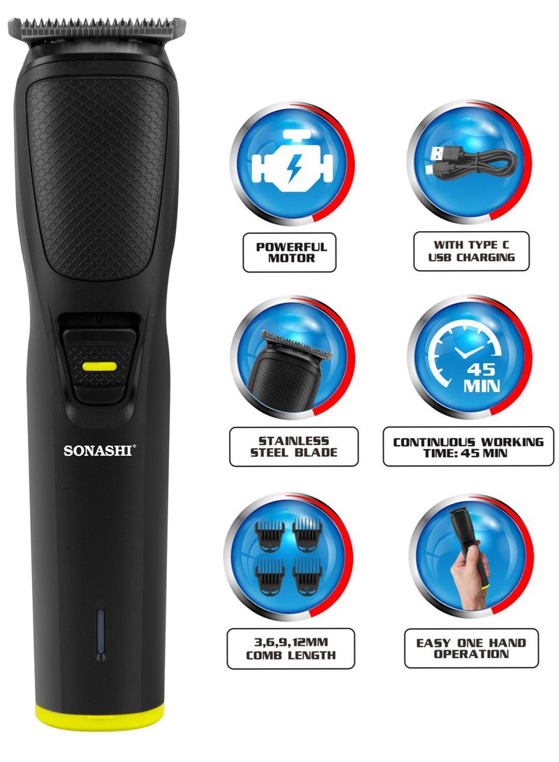 SONASHI Rechargeable Hair Clipper With Sharp Stainless Steel Cutter Blade Charging Indicator Light And Type C USB Cable For Charging Cordless Hair Clipper With USB Cable Mens Grooming Kit  SHC-1057 Black  - Image 3