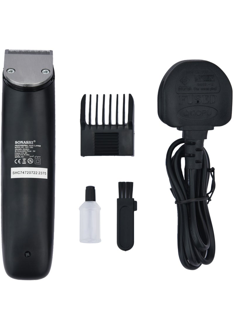 SONASHI - Rechargeable Hair Clipper With Stainless Steel Blade For Easy Cutting Chargeable NICD Battery With Indicator Light Turn ONOFF Switch Cordless  SHC-1060 Black - Image 1