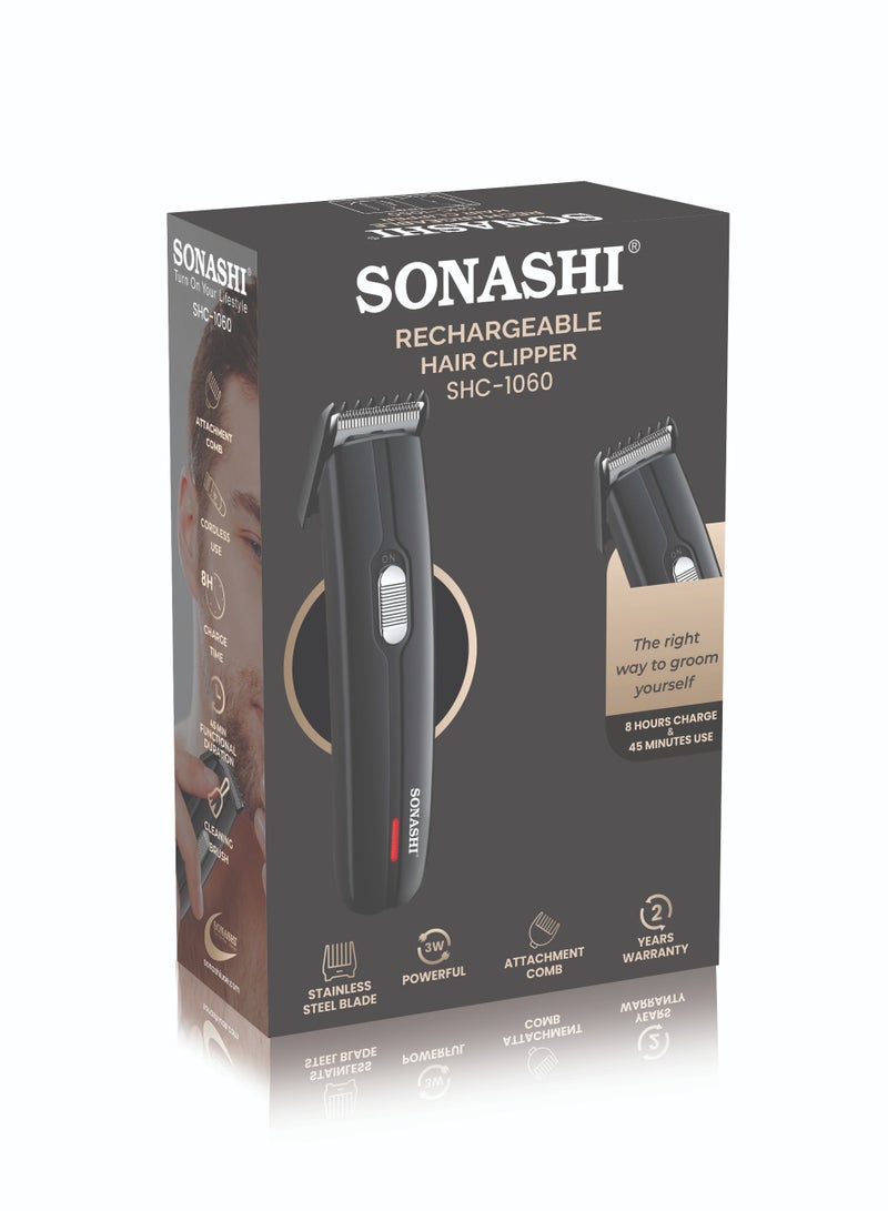 SONASHI - Rechargeable Hair Clipper With Stainless Steel Blade For Easy Cutting Chargeable NICD Battery With Indicator Light Turn ONOFF Switch Cordless  SHC-1060 Black - Image 1