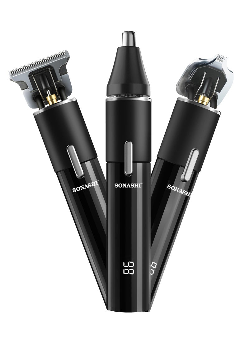 SONASHI - 6-in-1 Rechargeable Hair Clipper Set - Trimmer/Shaver/Nose Trimmer Stainless Steel Blades For Easy Cutting And LCD Display, Use Time - 2 Hours SHC-1064 Black Black - Image 1