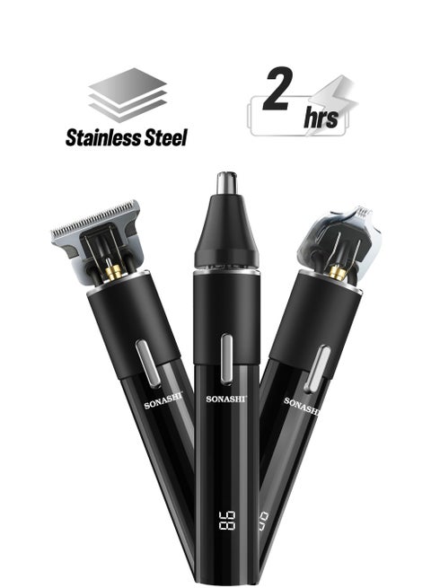 6-in-1 Rechargeable Hair Clipper Set - Trimmer/Shaver/Nose Trimmer Stainless Steel Blades For Easy Cutting And LCD Display, Use Time - 2 Hours SHC-1064 Black Black
