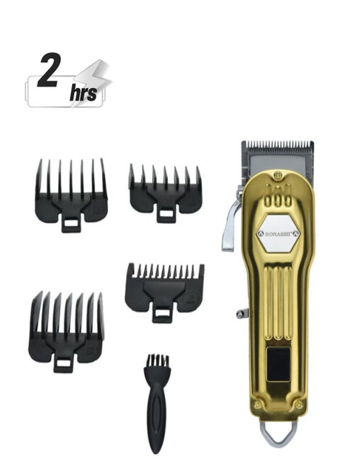 Rechargeable Hair Clipper With Digital LCD Display  2 Hours Continuous Working Time Sharp And Carbon Steel Cutter Blade With HighQuality Metal Body Chargeable And Cordless  SHC-1061 Gold