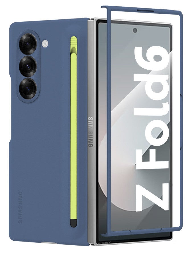 MARGOUN (for Samsung Galaxy Z Fold 6) Case with Screen Protector Ultra Hybrid Premium Case with Built-in New Compact S Pen, Holder and Storage Slot for Pen Blue - Image 1